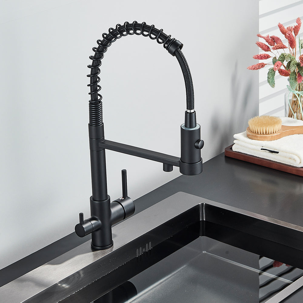 Rubinetto da cucina a 3 vie in acciaio inox, girevole a 360°, rubinetto da cucina 3 in 1, per filtro dell'acqua, rubinetto ad alta pressione