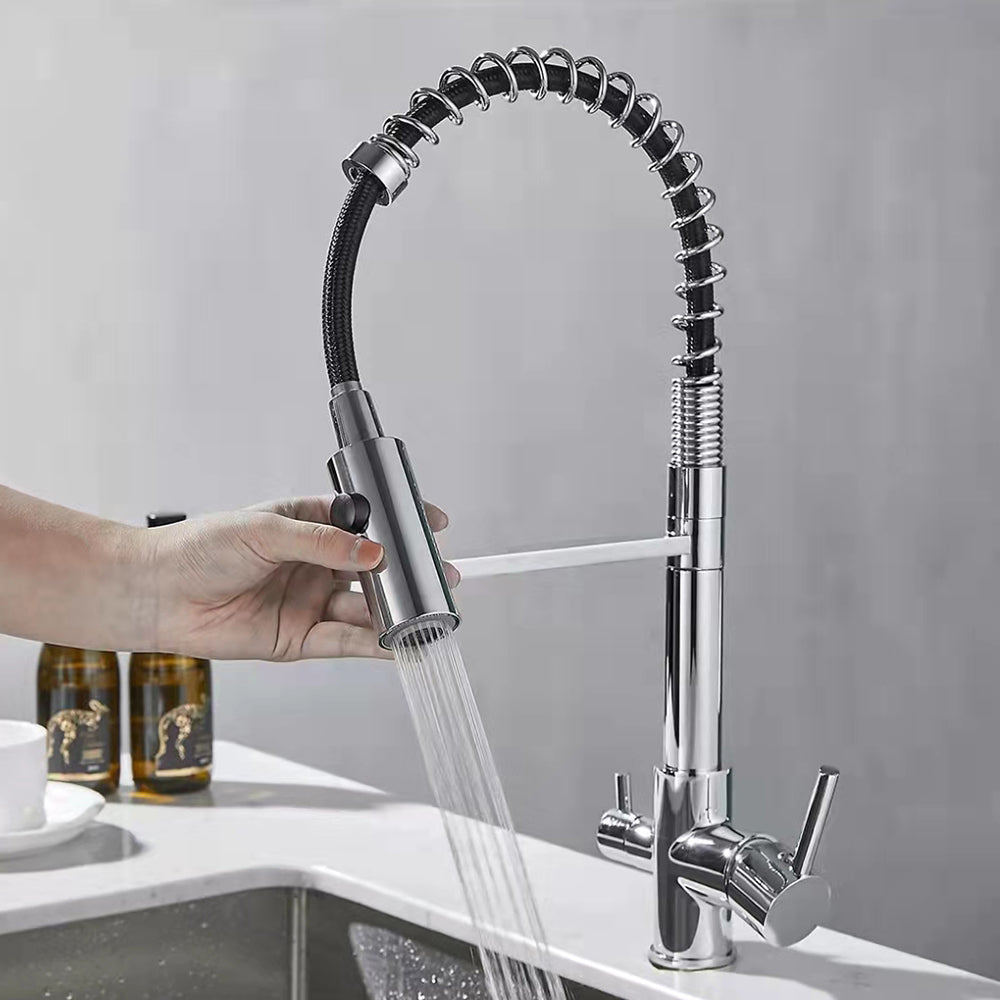 Rubinetto da cucina a 3 vie in acciaio inox, girevole a 360°, rubinetto da cucina 3 in 1, per filtro dell'acqua, rubinetto ad alta pressione