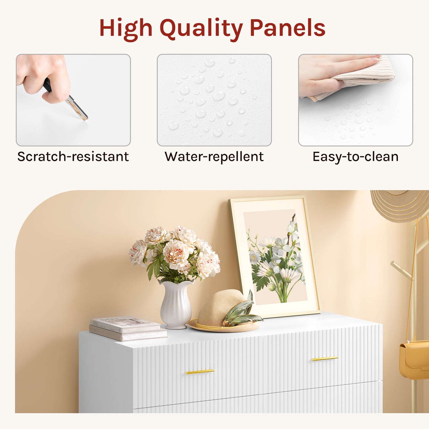 Cassettiera con sei cassetti e piedini dorati