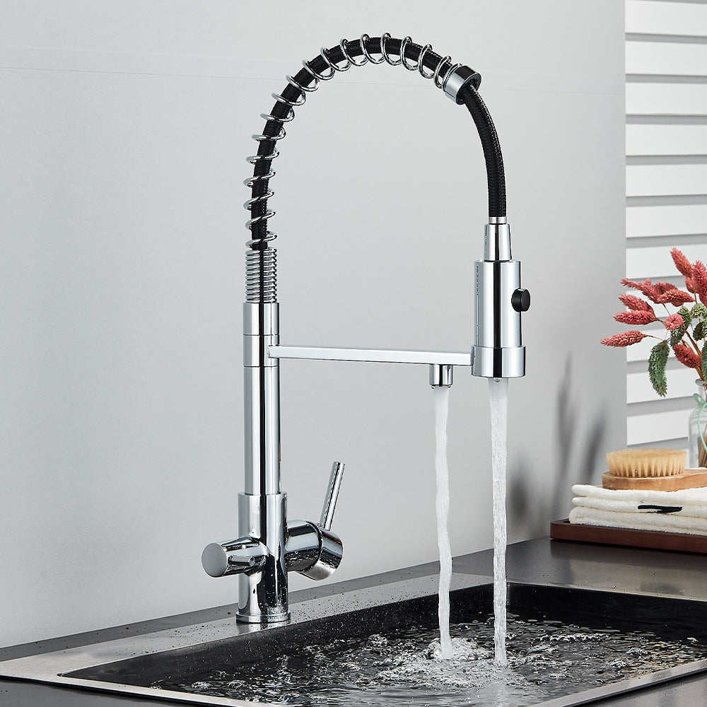 Rubinetto da cucina a 3 vie in acciaio inox, girevole a 360°, rubinetto da cucina 3 in 1, per filtro dell'acqua, rubinetto ad alta pressione