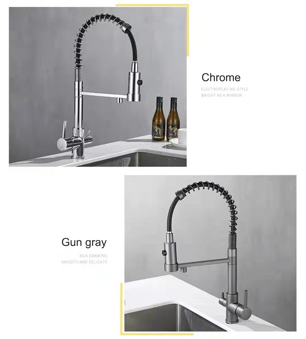 Rubinetto da cucina a 3 vie in acciaio inox, girevole a 360°, rubinetto da cucina 3 in 1, per filtro dell'acqua, rubinetto ad alta pressione