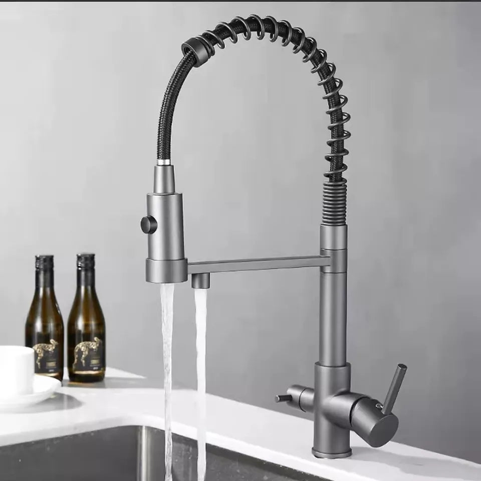 Rubinetto da cucina a 3 vie in acciaio inox, girevole a 360°, rubinetto da cucina 3 in 1, per filtro dell'acqua, rubinetto ad alta pressione