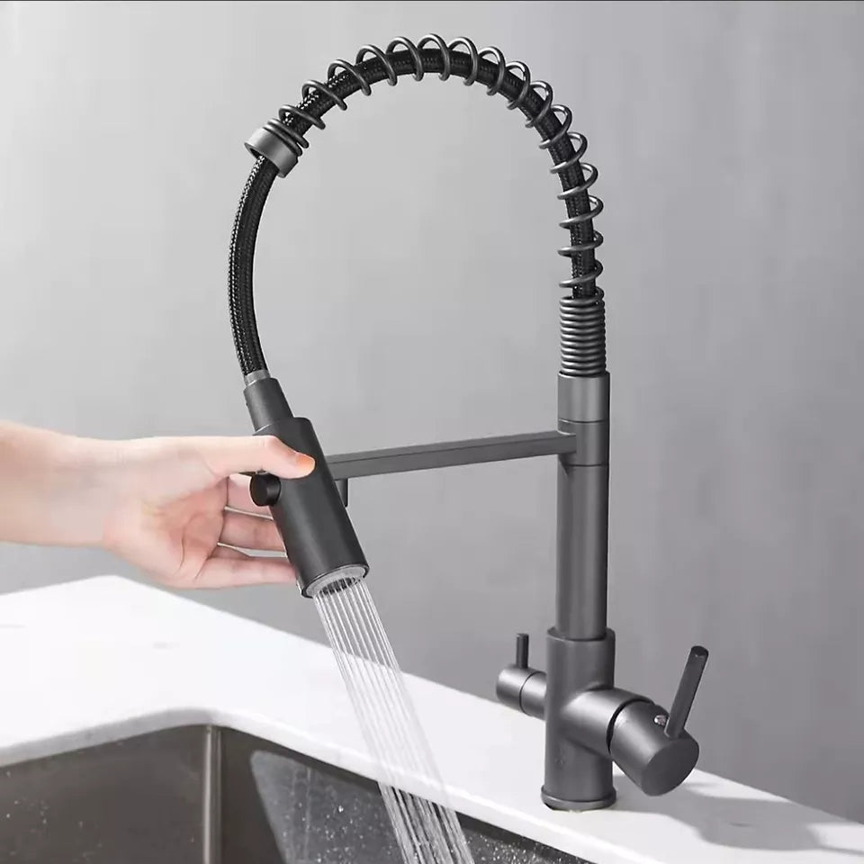 Rubinetto da cucina a 3 vie in acciaio inox, girevole a 360°, rubinetto da cucina 3 in 1, per filtro dell'acqua, rubinetto ad alta pressione