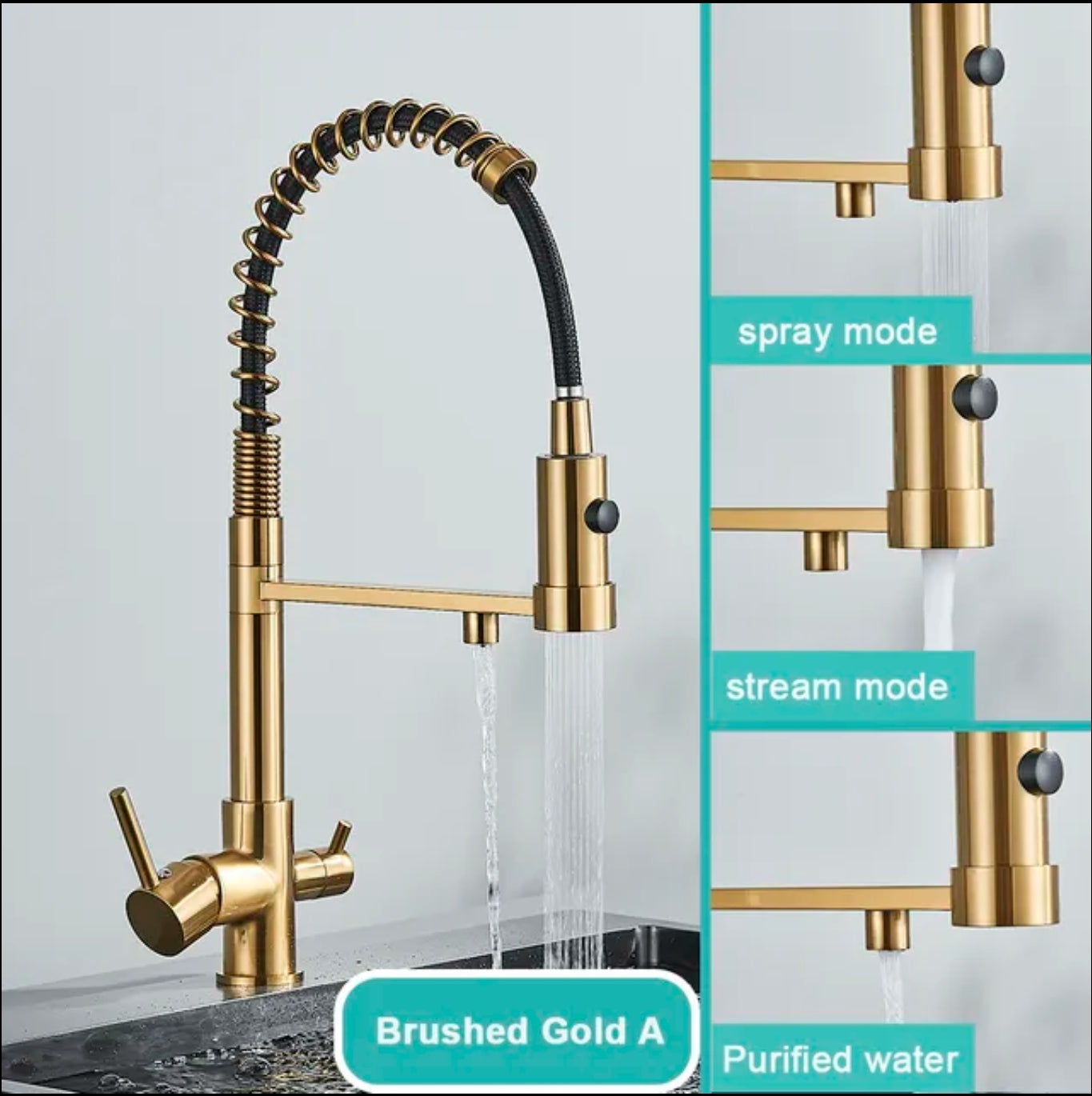 Rubinetto da cucina a 3 vie in acciaio inox, girevole a 360°, rubinetto da cucina 3 in 1, per filtro dell'acqua, rubinetto ad alta pressione