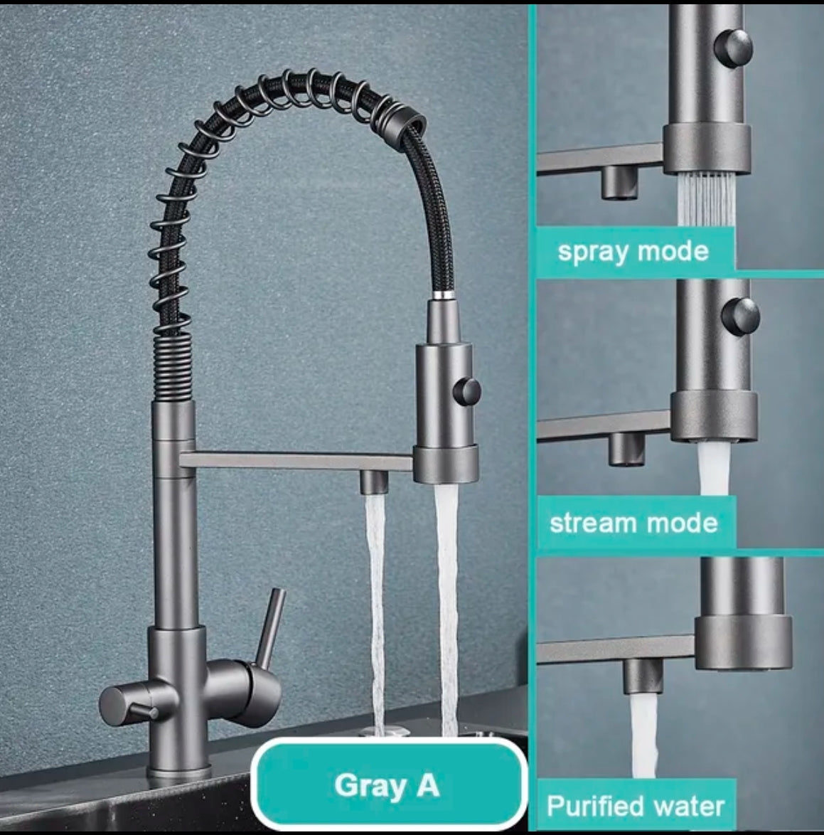 Rubinetto da cucina a 3 vie in acciaio inox, girevole a 360°, rubinetto da cucina 3 in 1, per filtro dell'acqua, rubinetto ad alta pressione