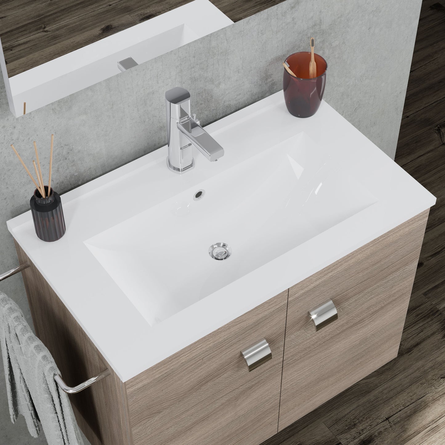 MOBILE BAGNO ANTE QUERCIA NATURALE 60CM CON PORTA ASCIUGAMANI IN METALLO CROMATO