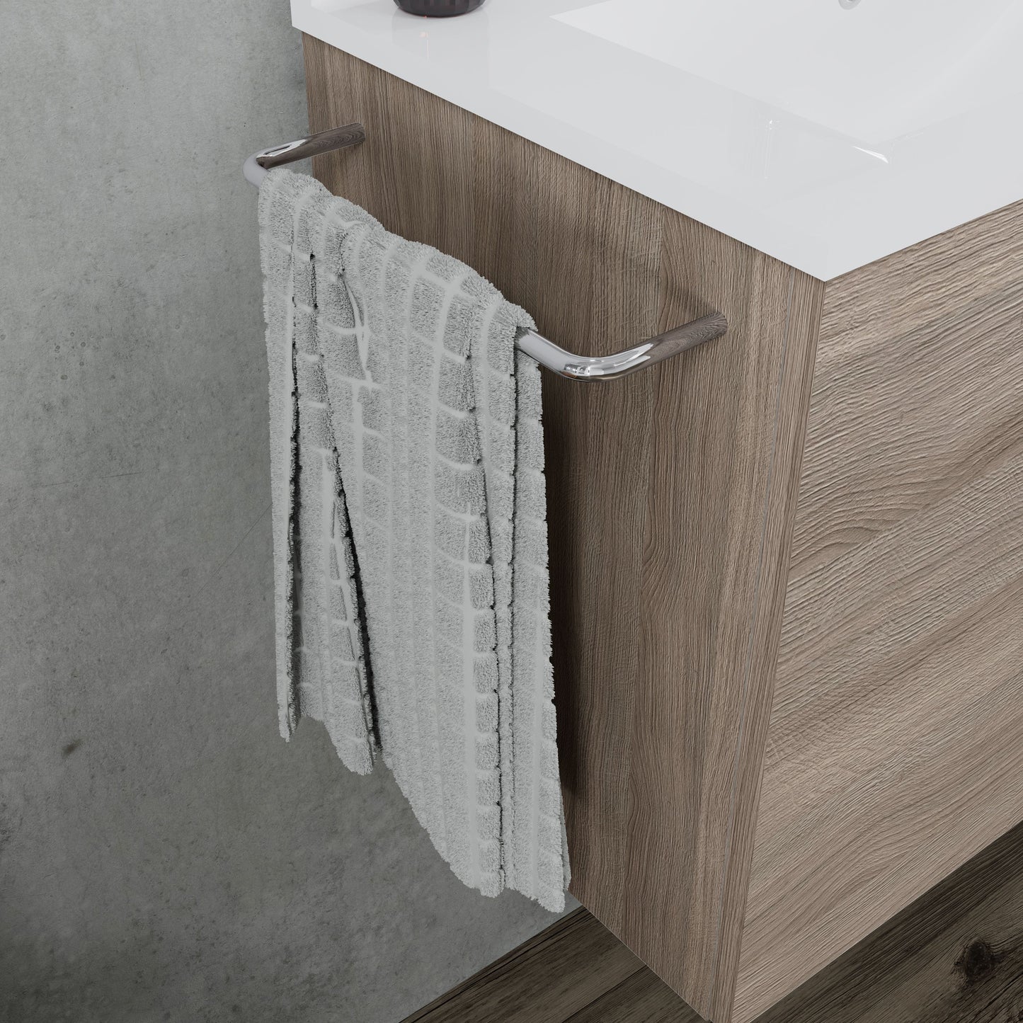 MOBILE BAGNO ANTE QUERCIA NATURALE 60CM CON PORTA ASCIUGAMANI IN METALLO CROMATO
