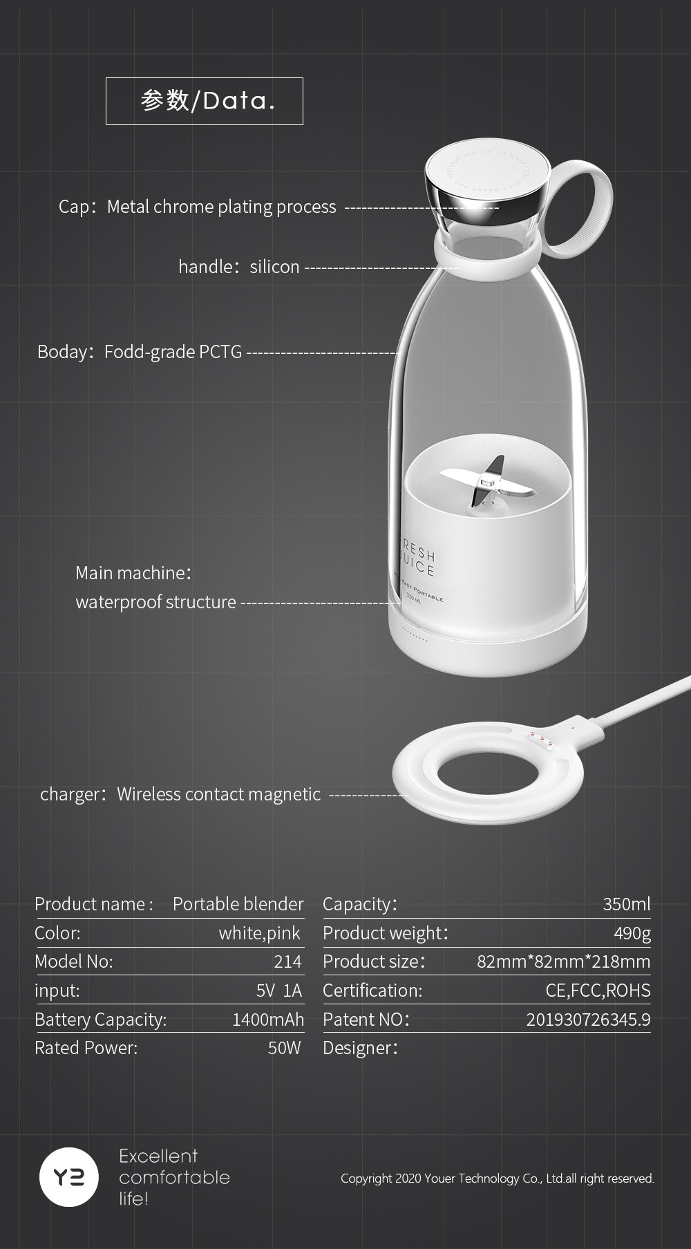Frullatore portatile USB mini fruit mixer food milkshake