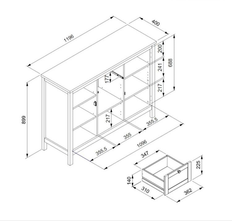 Credenza 120x190h in legno bianco e naturale