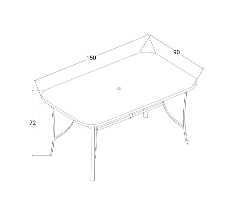 Set pranzo con tavolo 150x90 cm top trasparente e 4 sedie in acciaio e textilene blu marino