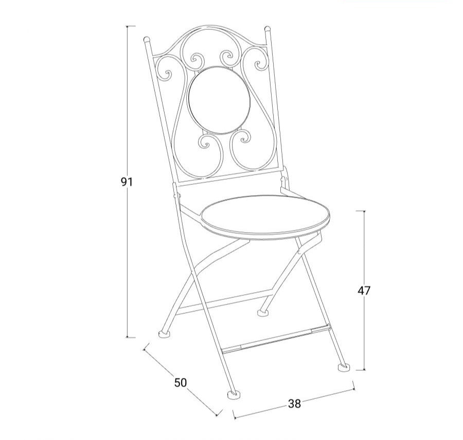 Set da giardino con tavolo e 2 sedie con decorazione mosaico a fiori arancio