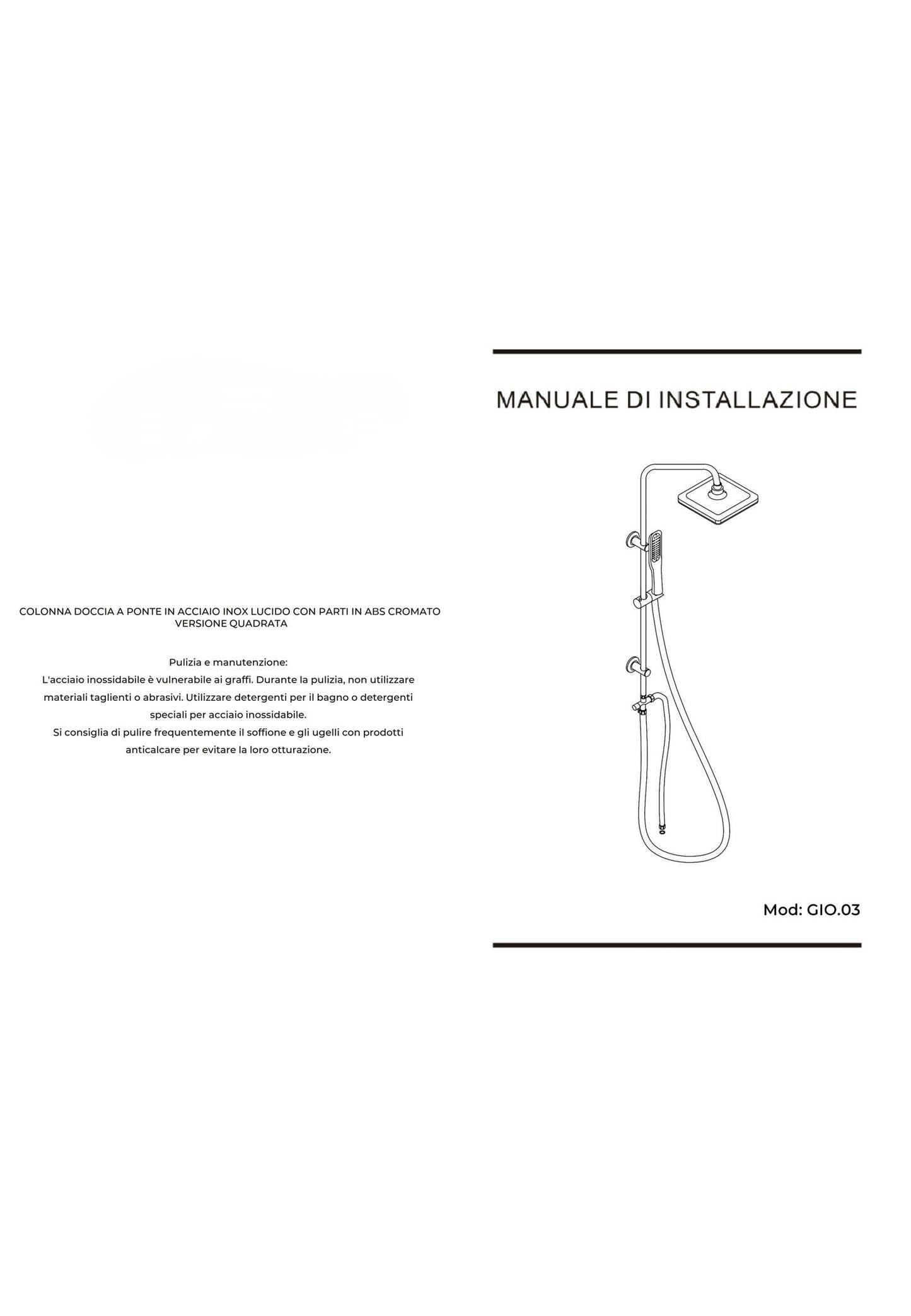 Colonna Doccia A Ponte Con Soffione Rettangolare