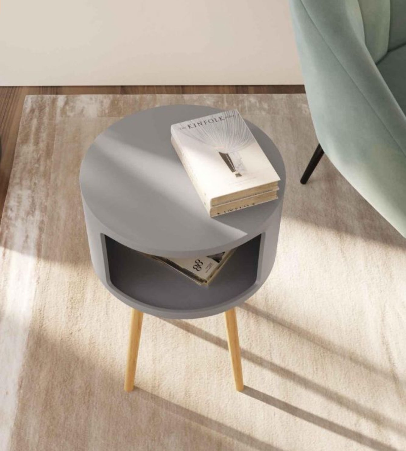 Tavolino 38 cm in legno di pino e top grigio