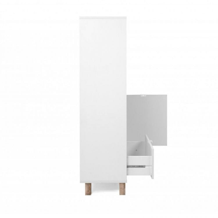 Credenza 103 cm con ante e cassetti in legno bianco e rovere anticato