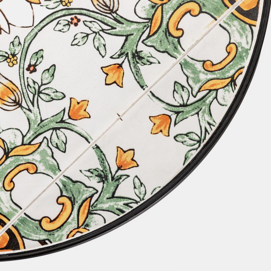 Set da giardino con tavolo e 2 sedie con decorazione mosaico a fiori arancio