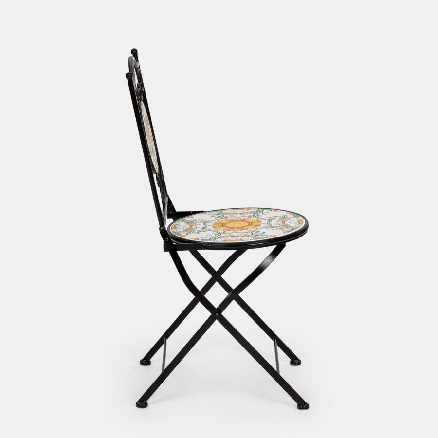 Set da giardino con tavolo e 2 sedie con decorazione mosaico a fiori arancio