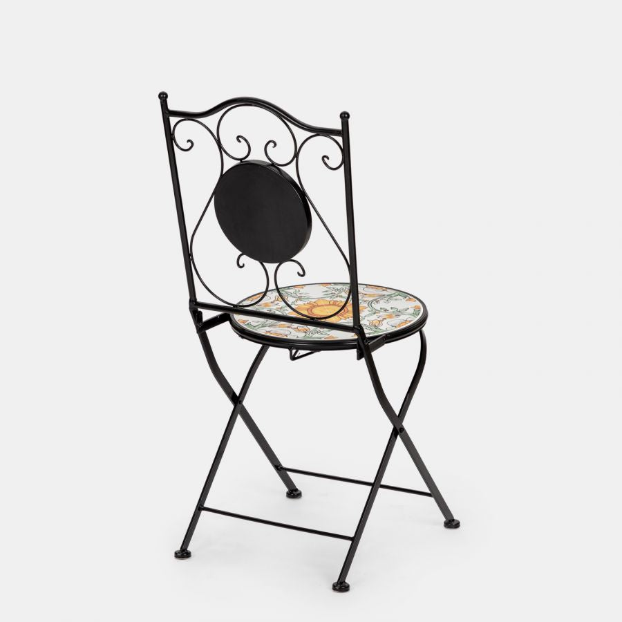 Set da giardino con tavolo e 2 sedie con decorazione mosaico a fiori arancio