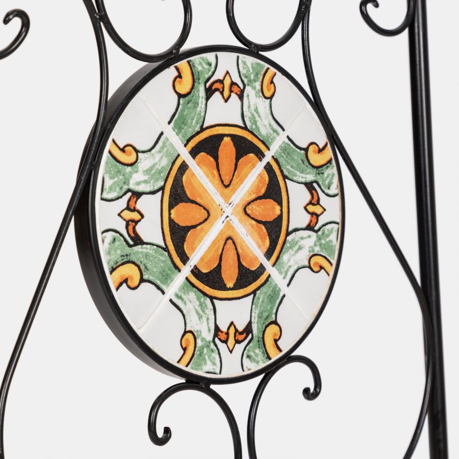 Set da giardino con tavolo e 2 sedie con decorazione mosaico a fiori arancio
