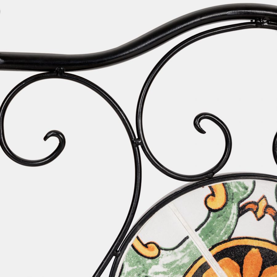 Set da giardino con tavolo e 2 sedie con decorazione mosaico a fiori arancio