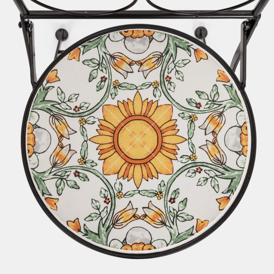 Set da giardino con tavolo e 2 sedie con decorazione mosaico a fiori arancio