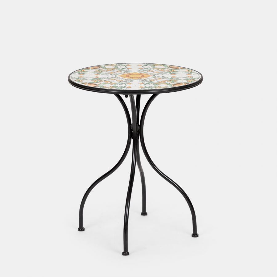 Set da giardino con tavolo e 2 sedie con decorazione mosaico a fiori arancio