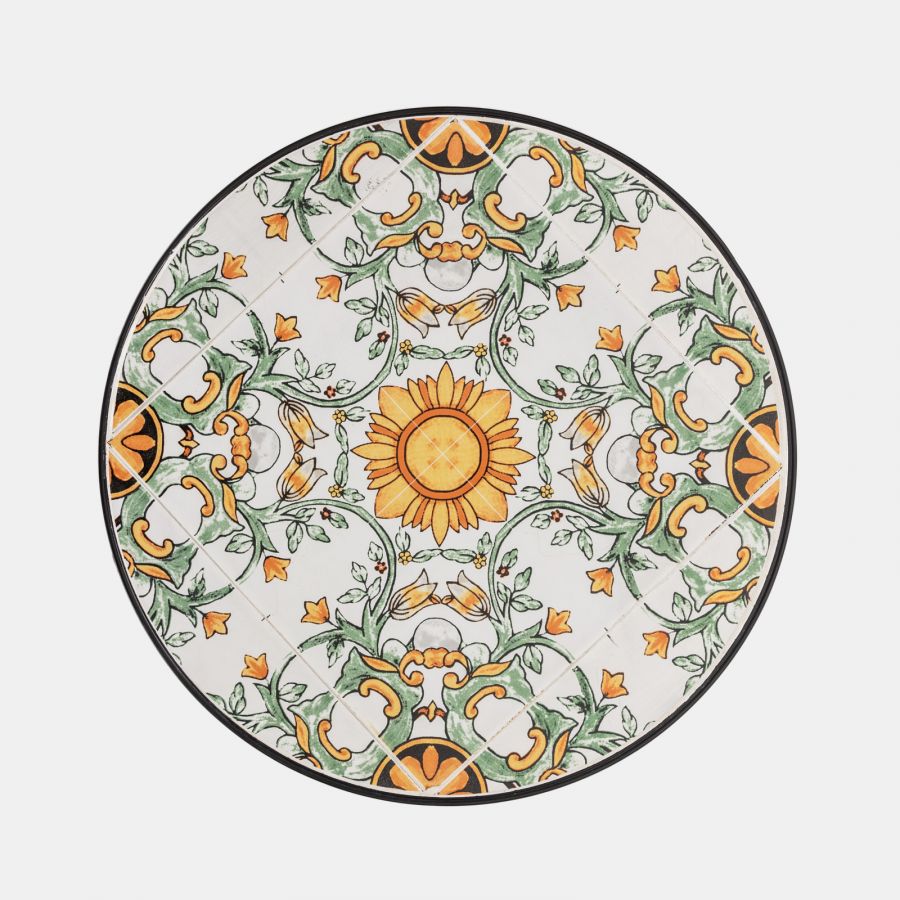 Set da giardino con tavolo e 2 sedie con decorazione mosaico a fiori arancio