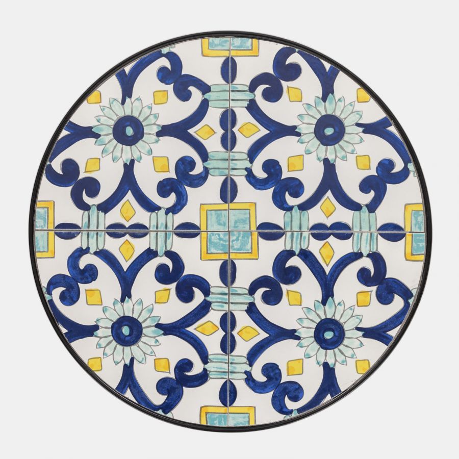 Set da giardino con tavolo e 2 sedie con decorazione mosaico a fiori arancio