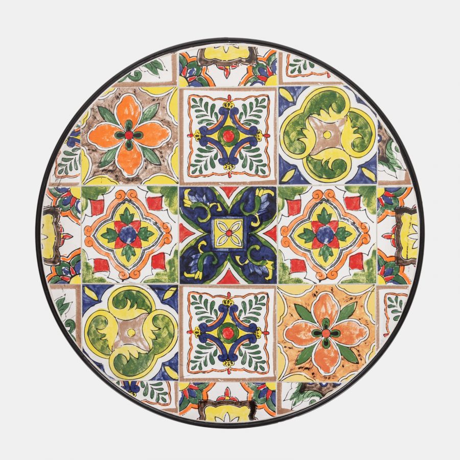 Set da giardino con tavolo e 2 sedie con decorazione mosaico a fiori arancio