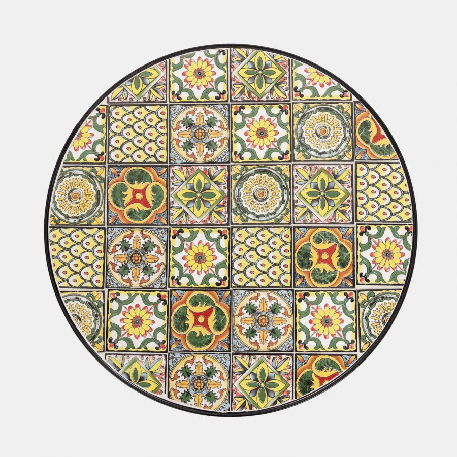 Set da giardino con tavolo e 2 sedie con decorazione mosaico a fiori arancio