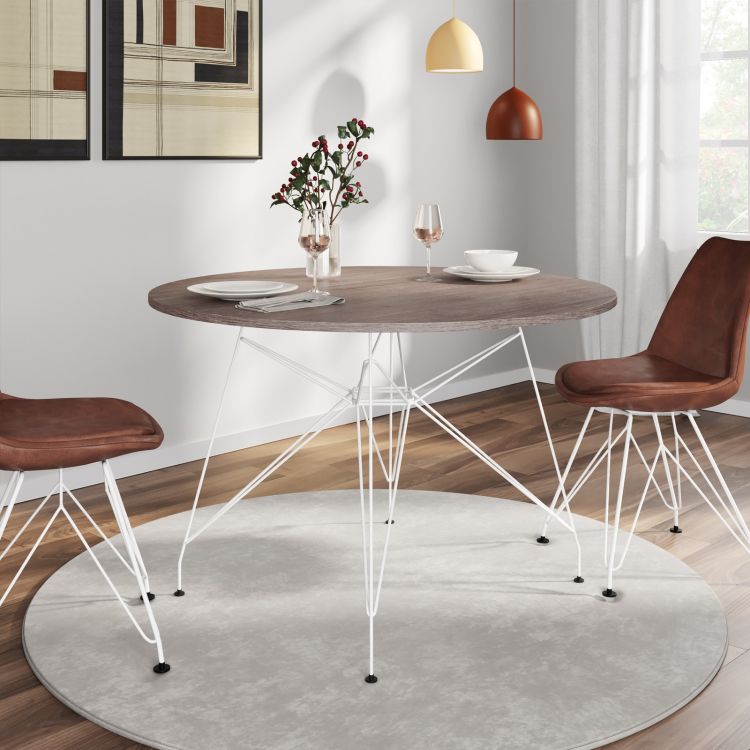 Tavolo scandi rotondo 120 cm piano rovere chiaro/rovere grigio/nero e gambe nere/bianche