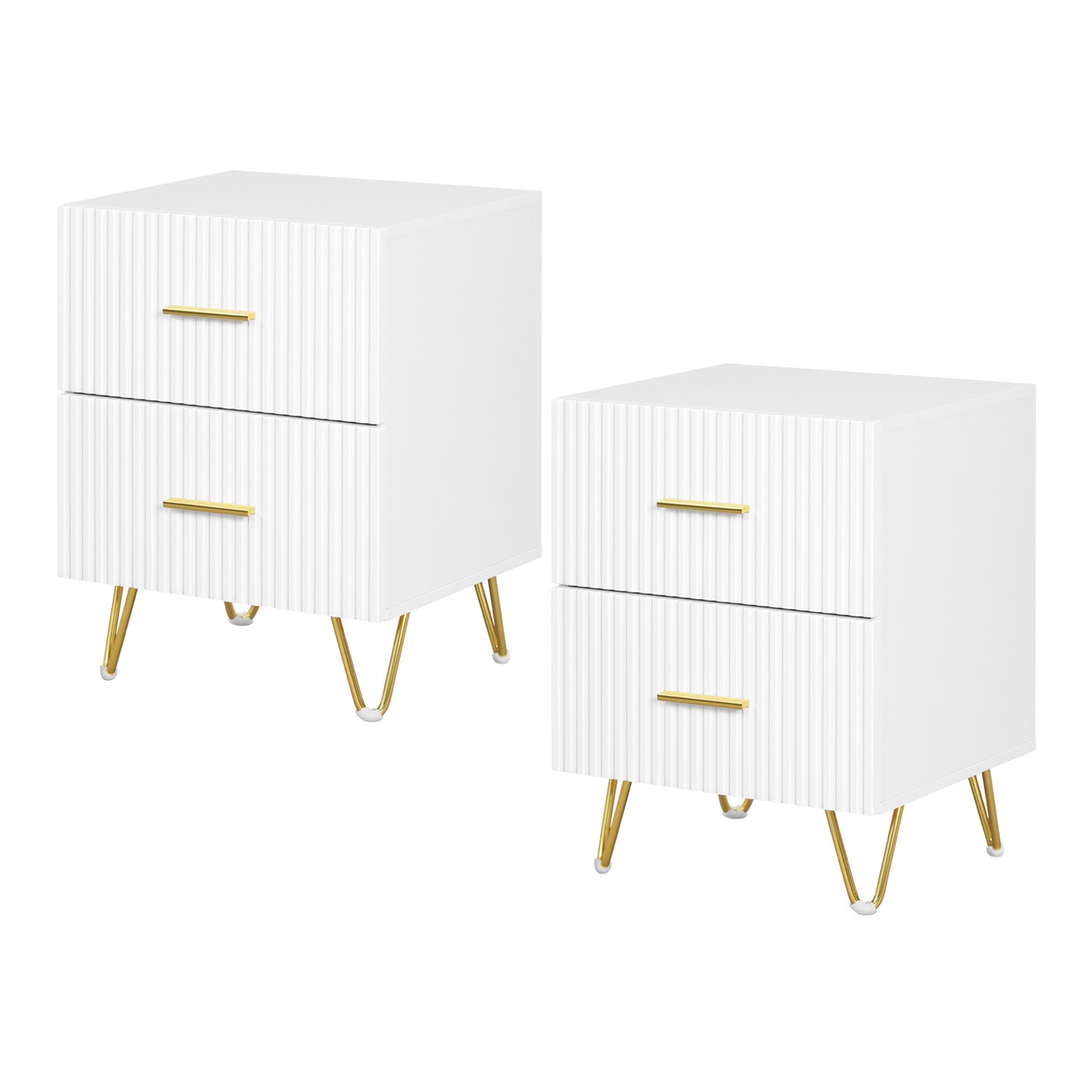 Coppia Comodini moderno bianco oro cannettato