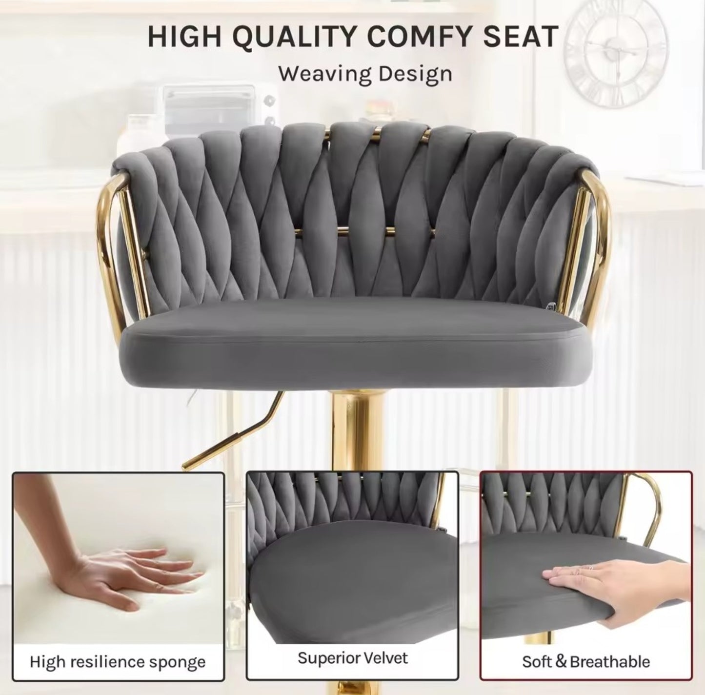 Sgabelli da bar in velluto altezza regolabile e girevole 360