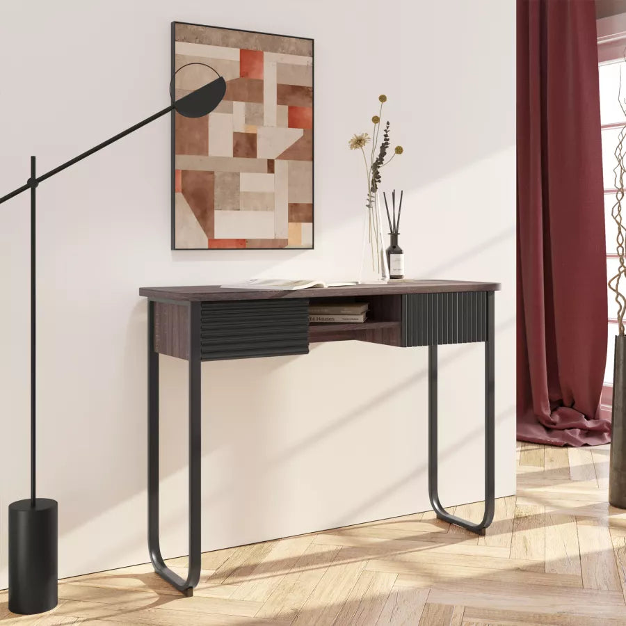 Consolle 110 cm in legno effetto cannettato con due cassetti