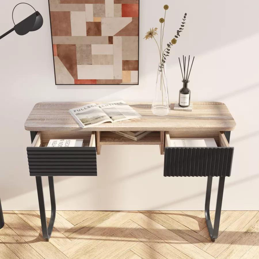 Consolle 110 cm in legno effetto cannettato con due cassetti