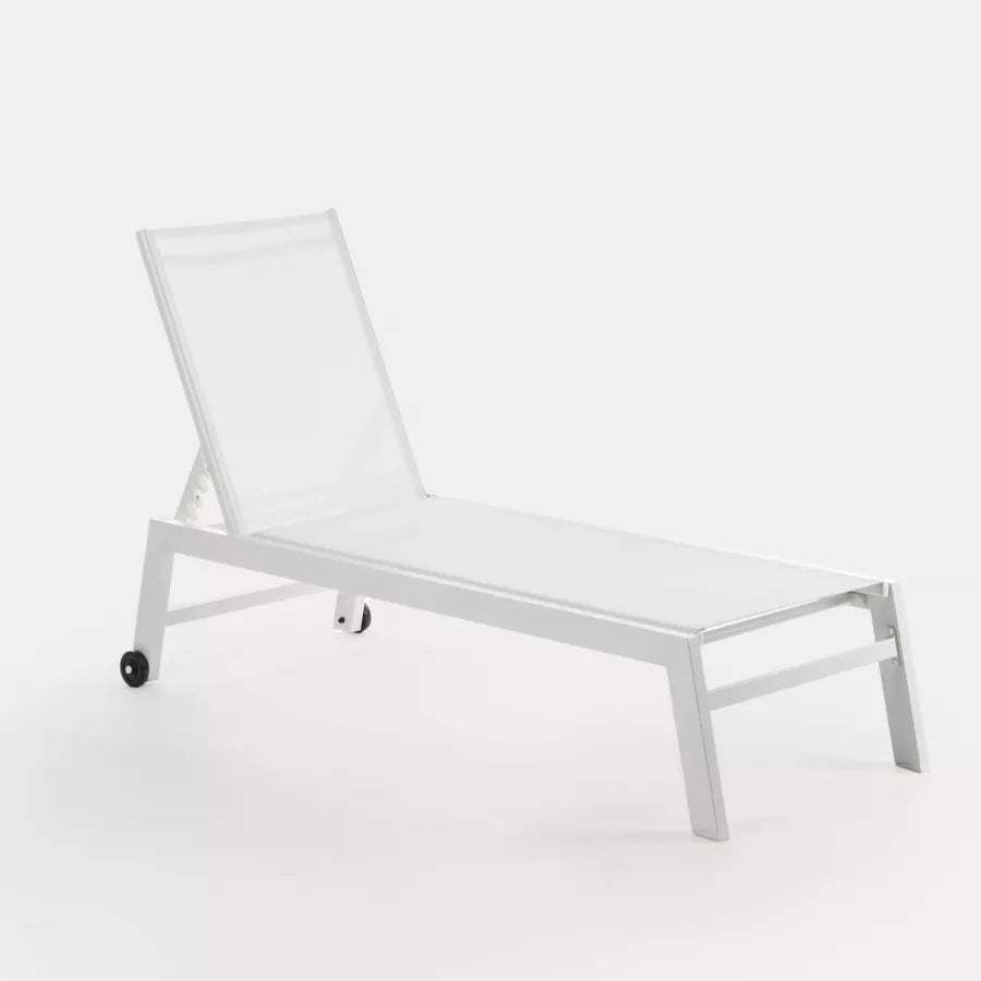 Lettino prendisole in alluminio e tessuto bianco