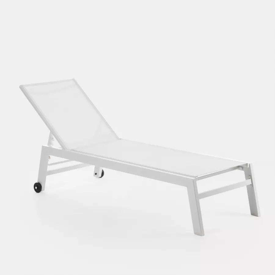 Lettino prendisole in alluminio e tessuto bianco