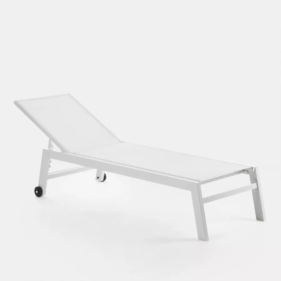 Lettino prendisole in alluminio e tessuto bianco