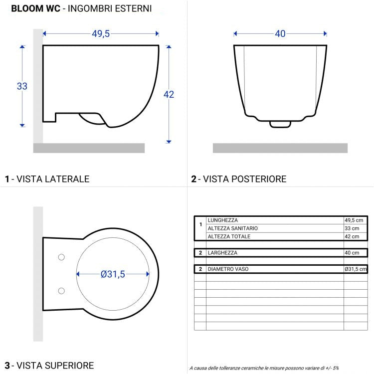 Sanitari sospesi in ceramica lucida con sedile copri wc softclose salvaspazio