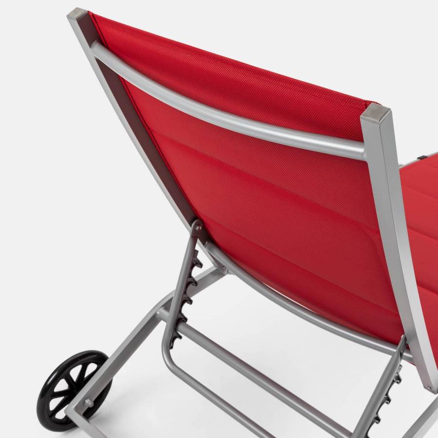 Lettino imbottito reclinabile in alluminio rosso